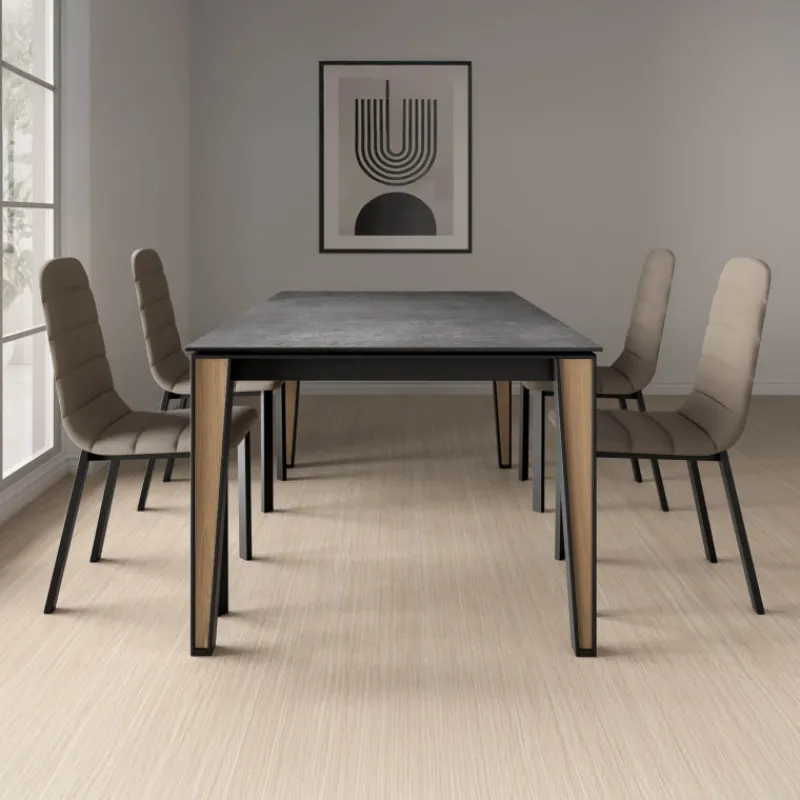 Cancio Okaso Table moderne en céramique avec pieds en bois et métal> Table De Salle à Manger