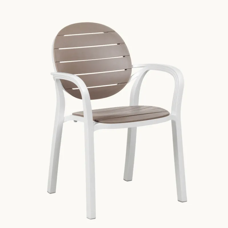 Palma Fauteuil de jardin en polypropylène coloris blanc et taupe> Chaise De Jardin|Fauteuil De Jardin