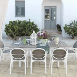 Palma Fauteuil de jardin en polypropylène coloris blanc et taupe><noscript><img width=