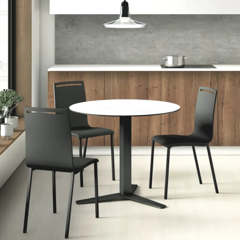 Cancio Peliccan Table ronde petit espace en céramique et métal> Table De Cuisine|Table Pour Petit Espace