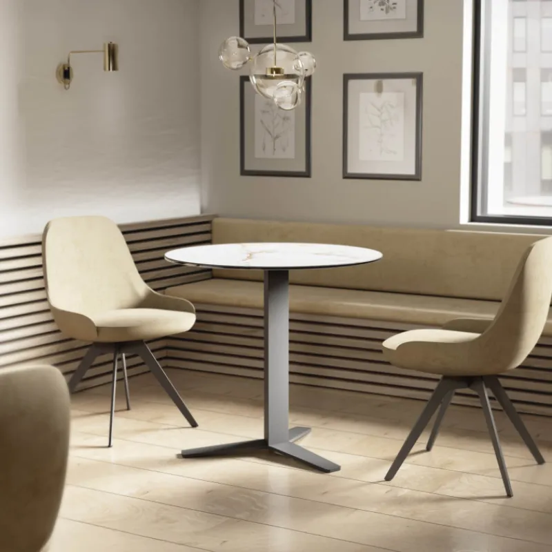 Cancio Peliccan Table ronde petit espace en céramique et métal> Table De Cuisine|Table Pour Petit Espace