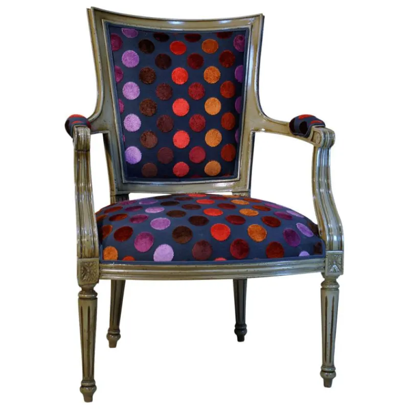 Paget Quentin Fauteuil cabriolet Louis 16 fabrication française en tissu et bois massif> Fauteuil De Salon