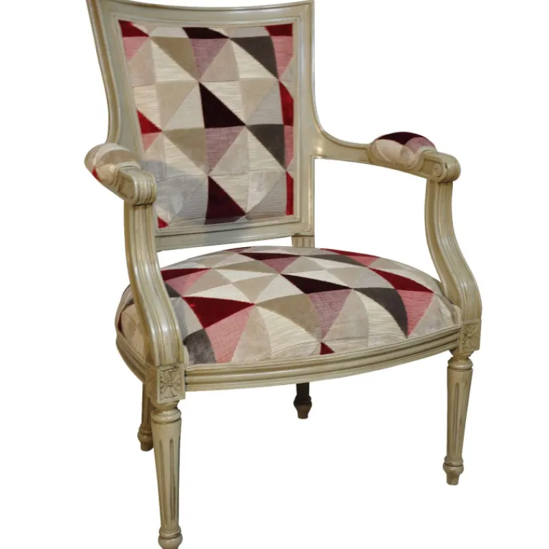 Paget Quentin Fauteuil cabriolet Louis 16 fabrication française en tissu et bois massif> Fauteuil De Salon