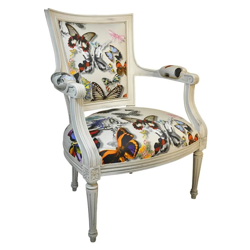 Paget Quentin Fauteuil cabriolet Louis 16 fabrication française en tissu et bois massif> Fauteuil De Salon