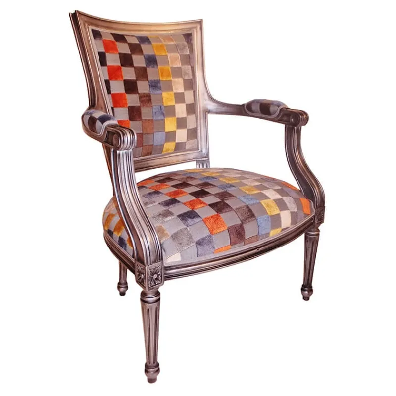 Paget Quentin Fauteuil cabriolet Louis 16 fabrication française en tissu et bois massif> Fauteuil De Salon