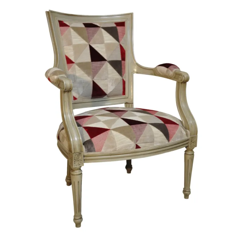 Paget Quentin Fauteuil cabriolet Louis 16 fabrication française en tissu et bois massif> Fauteuil De Salon
