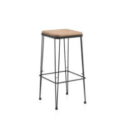 Jayso Riopar Tabouret haut assise bois pieds métal style industriel> Tabouret Snack (assise +/- 65 Cm)|Tabouret De Bar (assise +/- 80 Cm)