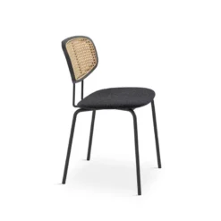 Perfecta Ritmo Chaise vintage dossier en cannage rotin et assise tissu><noscript><img width=