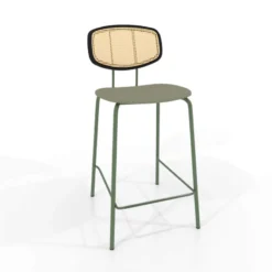 Perfecta Ritmo Tabouret snack rétro avec dossier cannage rotin et assise en simili><noscript><img width=