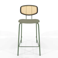 Perfecta Ritmo Tabouret snack rétro avec dossier cannage rotin et assise en simili><noscript><img width=