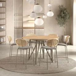 Perfecta Ritmo Tabouret snack vintage dossier en cannage avec assise tissu><noscript><img width=