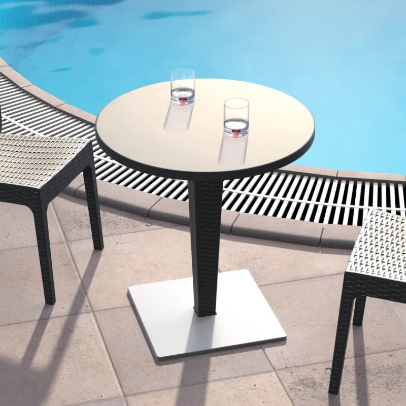 Riva Table de jardin ronde en résine tressée et plateau werzalit> Table De Jardin
