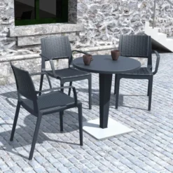 Riva Table de jardin ronde en résine tressée et plateau werzalit><noscript><img width=