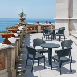Riva Table de jardin ronde en résine tressée et plateau werzalit><noscript><img width=