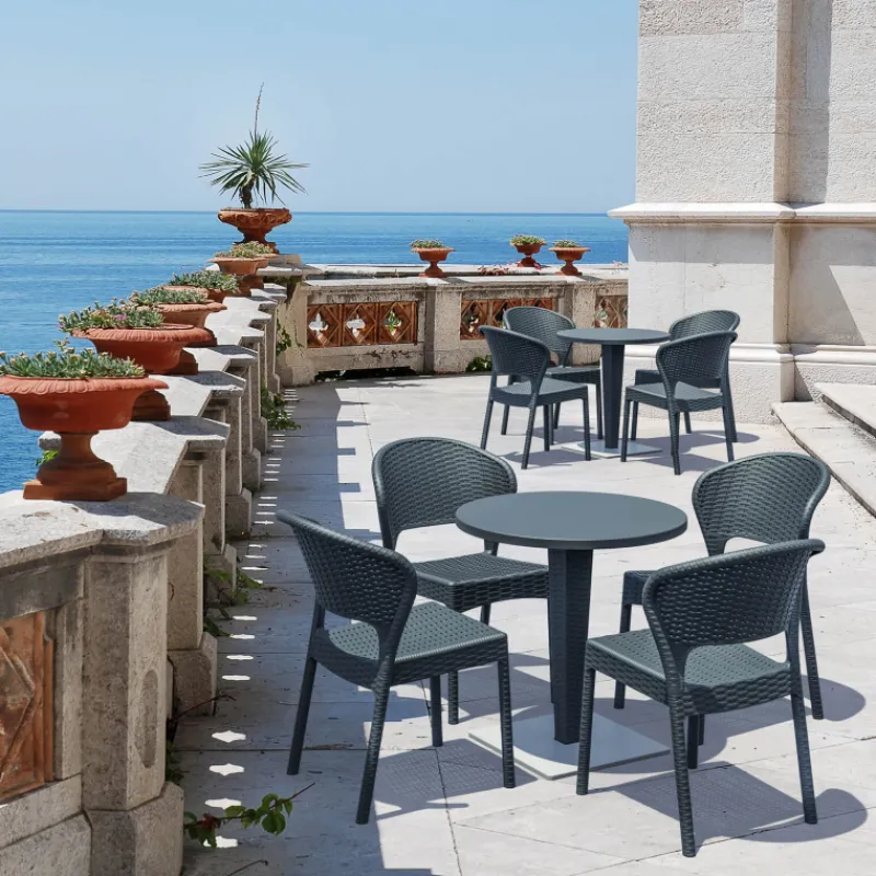 Riva Table de jardin ronde en résine tressée et plateau werzalit> Table De Jardin