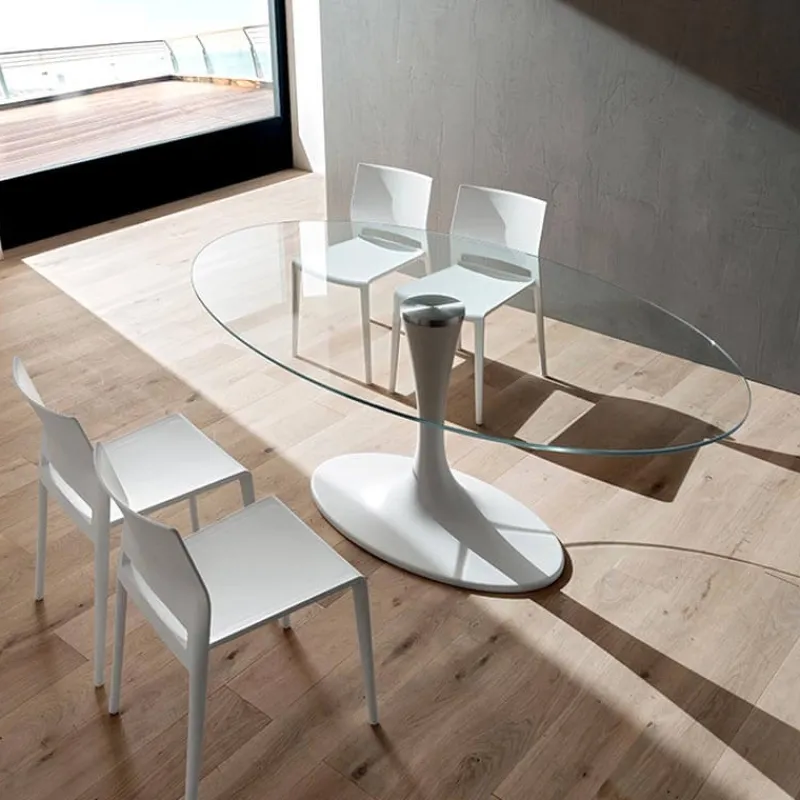La primavera Ruud Table design ovale en verre pied tulipe> Table De Salle à Manger