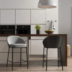 SandroTabouret snack bimatière en tissu avec dossier bois et pieds en métal> Tabouret Snack (assise +/- 65 Cm)|Tabouret De Bar (assise +/- 80 Cm)