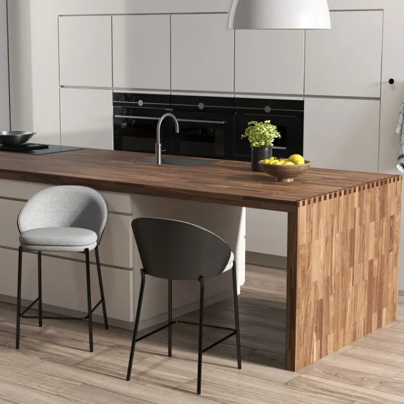 SandroTabouret snack bimatière en tissu avec dossier bois et pieds en métal> Tabouret Snack (assise +/- 65 Cm)|Tabouret De Bar (assise +/- 80 Cm)