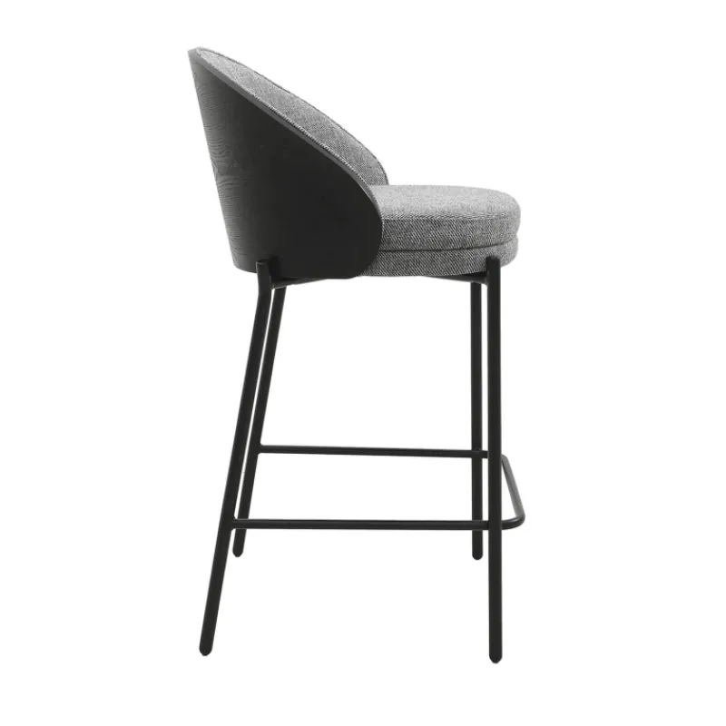 SandroTabouret snack bimatière en tissu avec dossier bois et pieds en métal> Tabouret Snack (assise +/- 65 Cm)|Tabouret De Bar (assise +/- 80 Cm)