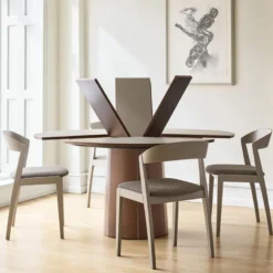 Skovby Table ronde extensible en Fenix et pied central en bois SM33><noscript><img width=