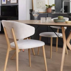 Mobitec Toro ® Chaise moderne avec dossier incurvé en tissu et bois><noscript><img width=