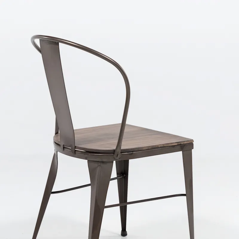 Jayso Turia 631 Chaise industrielle vintage en métal avec assise bois> Chaise De Cuisine|Chaise De Salle à Manger
