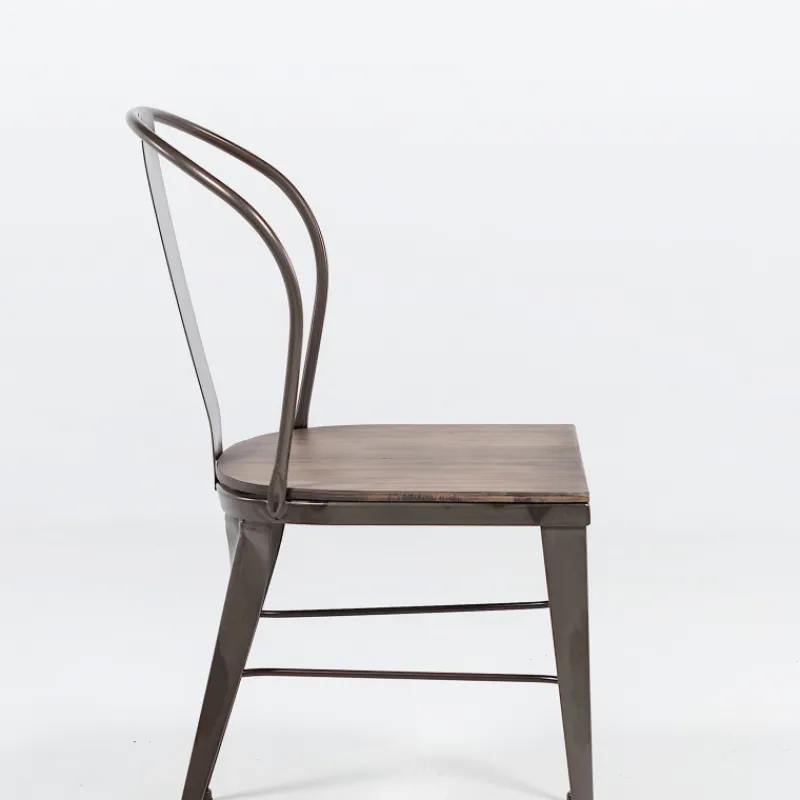Jayso Turia 631 Chaise industrielle vintage en métal avec assise bois> Chaise De Cuisine|Chaise De Salle à Manger