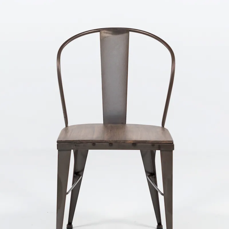 Jayso Turia 631 Chaise industrielle vintage en métal avec assise bois> Chaise De Cuisine|Chaise De Salle à Manger