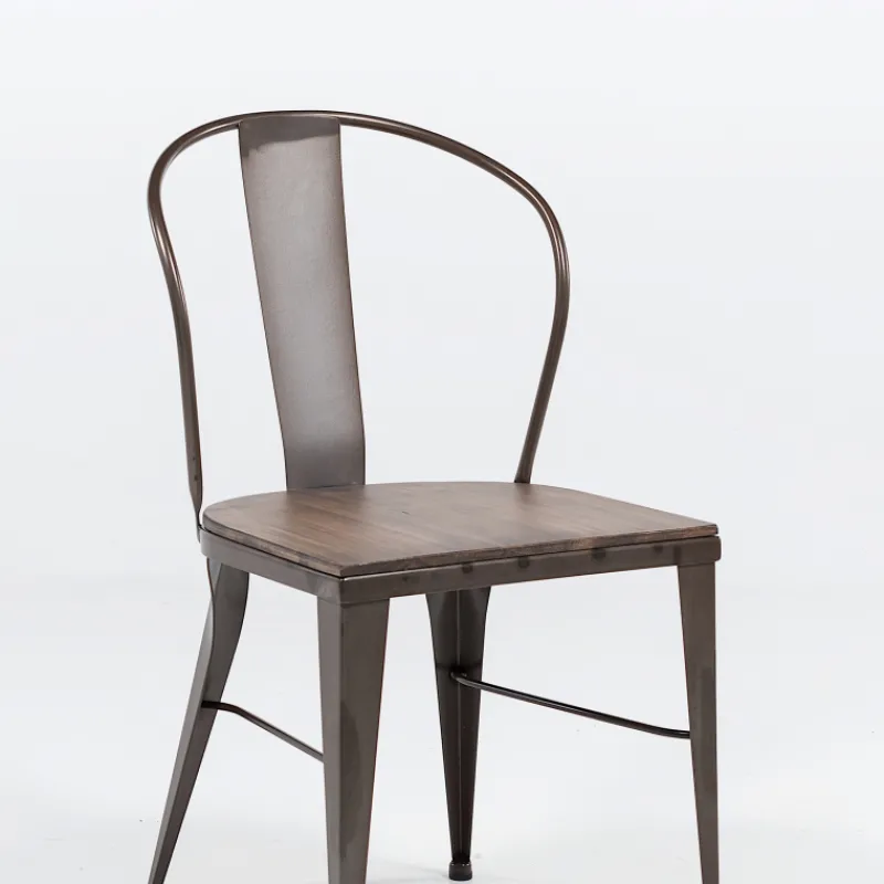 Jayso Turia 631 Chaise industrielle vintage en métal avec assise bois> Chaise De Cuisine|Chaise De Salle à Manger