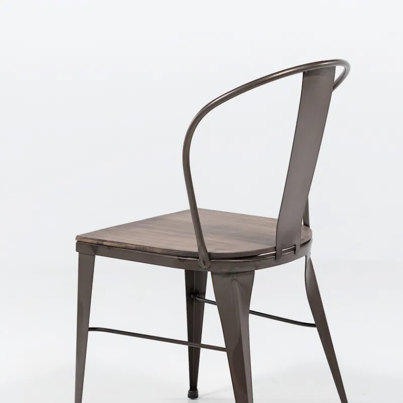 Jayso Turia 631 Chaise industrielle vintage en métal avec assise bois> Chaise De Cuisine|Chaise De Salle à Manger