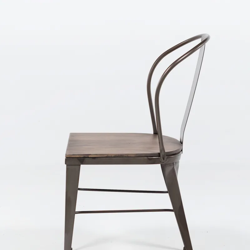 Jayso Turia 631 Chaise industrielle vintage en métal avec assise bois> Chaise De Cuisine|Chaise De Salle à Manger
