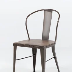 Jayso Turia 631 Chaise industrielle vintage en métal avec assise bois><noscript><img width=