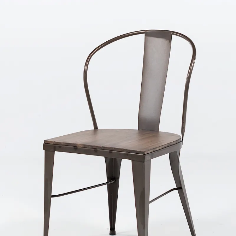 Jayso Turia 631 Chaise industrielle vintage en métal avec assise bois> Chaise De Cuisine|Chaise De Salle à Manger