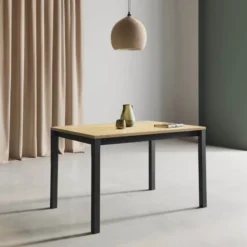 Perfecta Valentina Table de cuisine extensible en mélaminé chêne naturel avec pieds en métal noir> Table De Cuisine