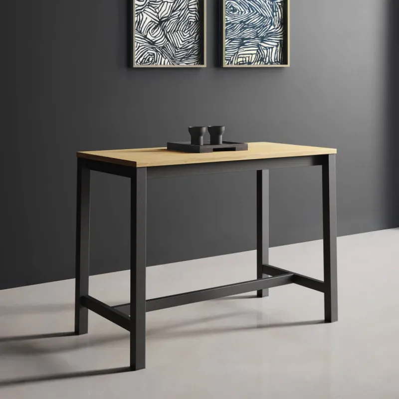 Perfecta Valériane Table snack de cuisine en stratifié chêne naturel avec pieds en métal noir> Table De Cuisine