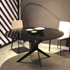 Dexo Vertigo Table ronde en verre design italien pied central> Table De Salle à Manger