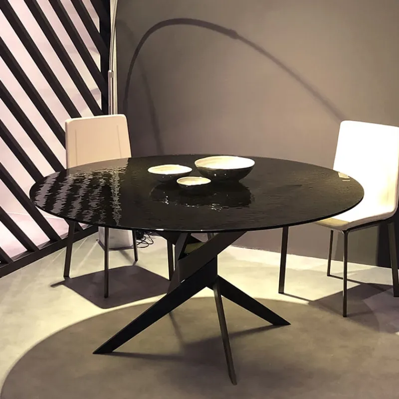 Dexo Vertigo Table ronde en verre design italien pied central> Table De Salle à Manger