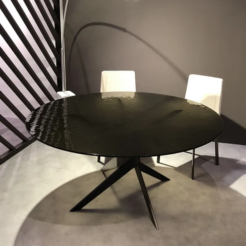 Dexo Vertigo Table ronde en verre design italien pied central> Table De Salle à Manger