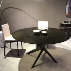 Dexo Vertigo Table ronde en verre design italien pied central><noscript><img width=