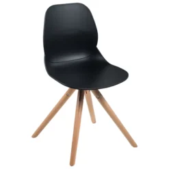VictoireChaise design en polypropylène noir avec pieds en bois> Chaise De Cuisine|Chaise De Salle à Manger