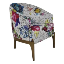 Paget Victor Fauteuil tonneau Art déco en tissu et bois de hêtre><noscript><img width=