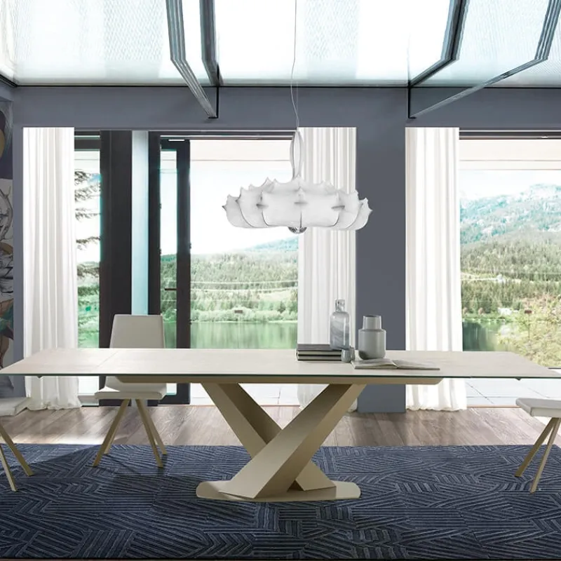 Ramiro Tarazona Victory Table design en céramique avec allonges pied central en V> Table De Salle à Manger