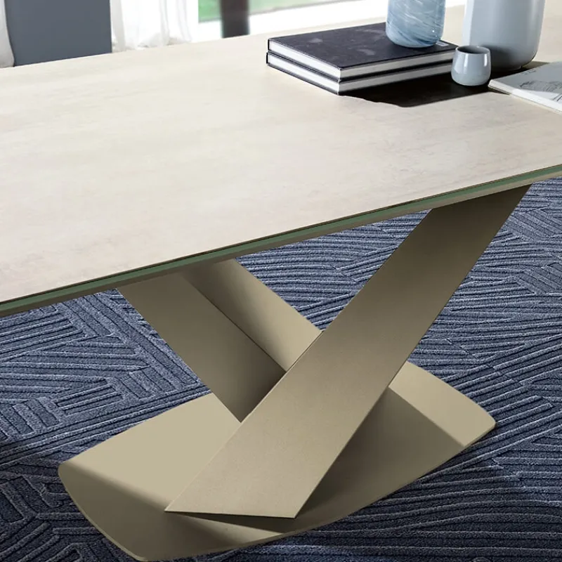 Ramiro Tarazona Victory Table design en céramique avec allonges pied central en V> Table De Salle à Manger