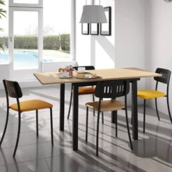 Perfecta Vienna Table de cuisine carrée extensible pieds en métal><noscript><img width=