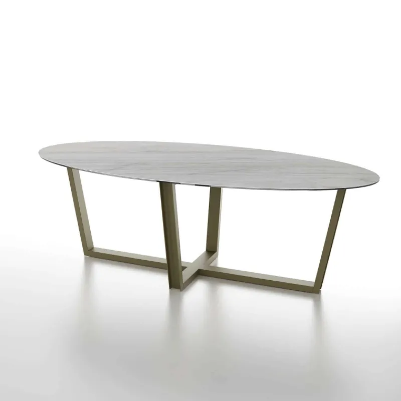 Dexo Viktor Table design ovale plateau en céramique et pieds en métal> Table De Salle à Manger