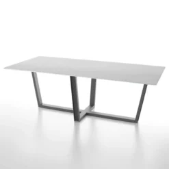 Dexo Viktor Table design rectangulaire en verre et pieds métalliques modernes> Table De Salle à Manger