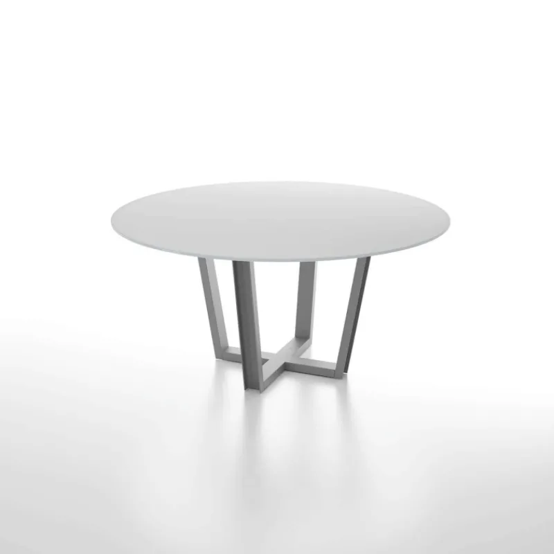 Dexo Viktor Table design ronde en verre avec pieds géométriques métalliques> Table De Salle à Manger