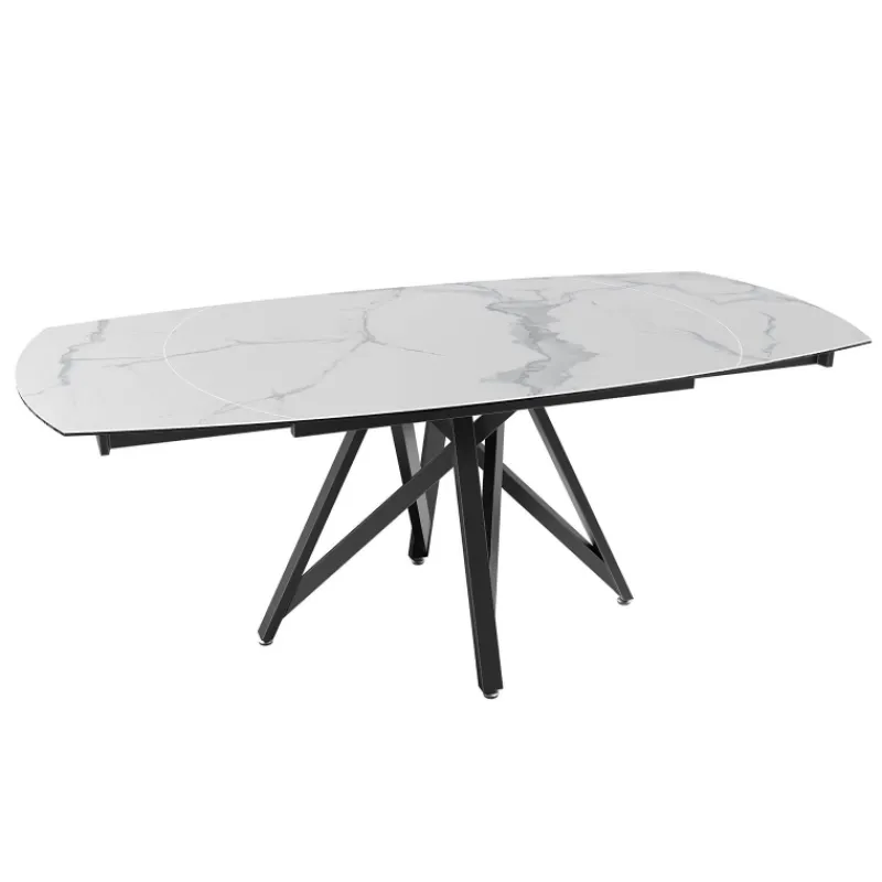 Akante WarholTable moderne en céramique extensible avec pied central design en métal noir> Table De Salle à Manger