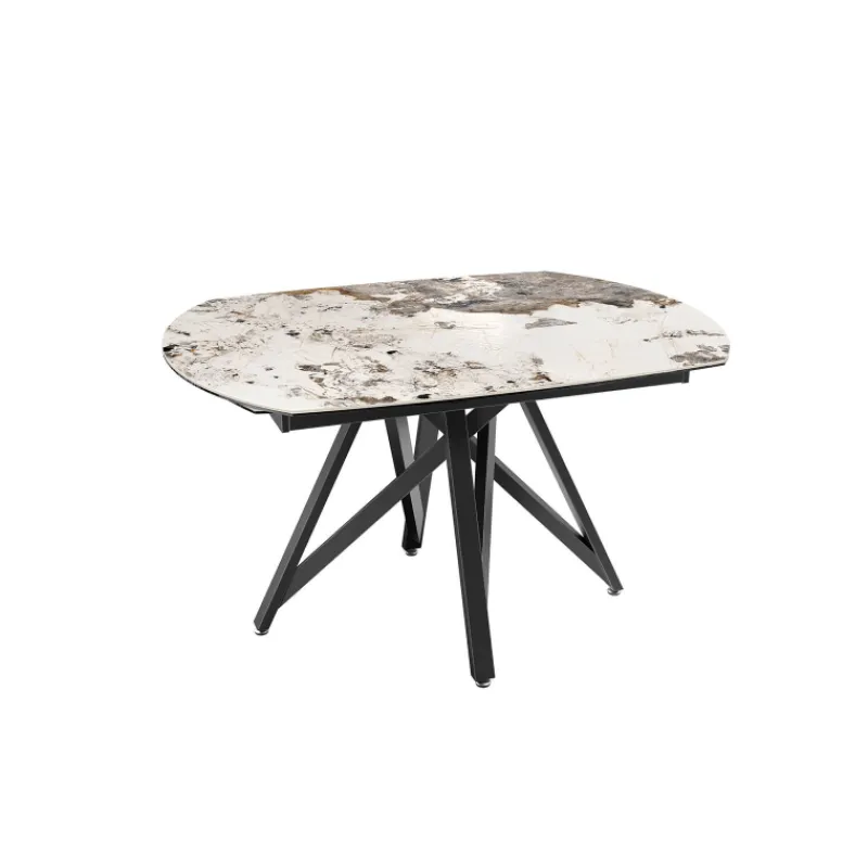 Akante WarholTable moderne en céramique extensible avec pied central design en métal noir> Table De Salle à Manger