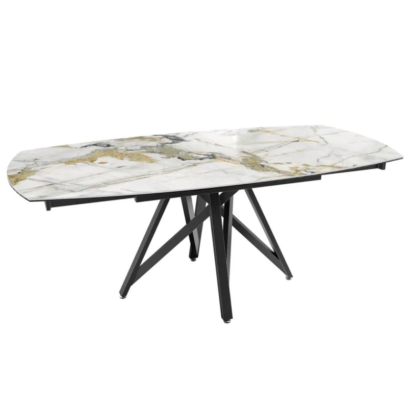 Akante WarholTable moderne en céramique extensible avec pied central design en métal noir> Table De Salle à Manger
